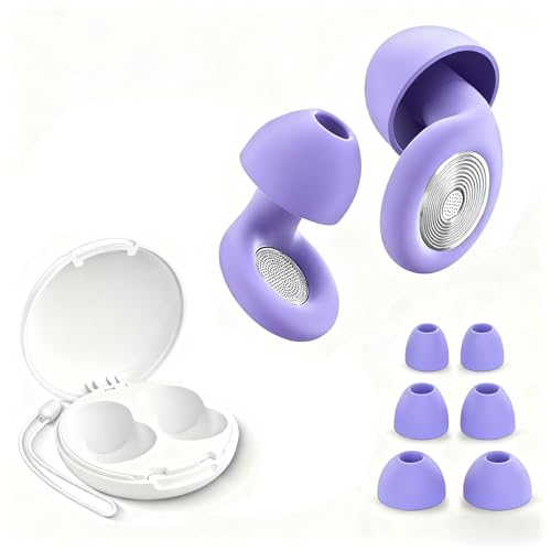 Tapones Oídos Ruido Dormir, 45dB Reducción de Ruido, Tapones Reutilizables con 8 pares de Almohadillas de Silicona (XS/S/M/L) Impermeables IPX7, para Estudiar, Dormir, Concentración y Viajes- Púrpura