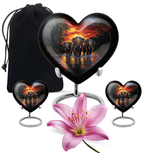 Image of Elephant Urn - Mini Cremation Urn for Human Ashes Adult Male - Small Urns for Human Ashes Women Keepsake - Memorial Urns for Mom & Dad - Combo of 8 Inch 3 Inch