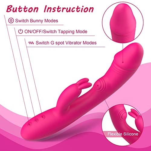 G-Spot Rabbit Vibrator Clitoral Stimulator - Realistic Dildo Vaginal Anal Massager With 5 Vagina Tapping Features & 10 Vibration Modes, Waterproof Rechargeable Adult Sex Toys For Women(Red) #TOP3