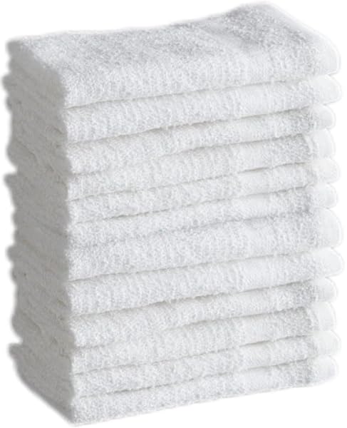QUBA LINEN 100% Cotton Washcloth Set – Soft, Absorbent Face Towels for Bathroom & Gym Use – Durable, Reusable, Machine Washable Wash Cloths - White Color, 12x12 Inches, Pack of 12