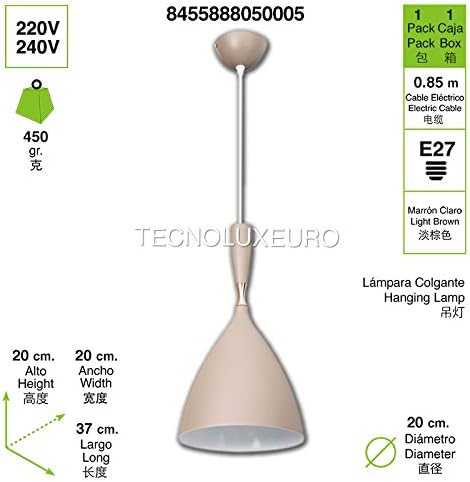 TECNOLUX EURO Moderne hanglamp Scandinavisch E27 schroefdraad voor restaurant slaapkamer werkkamer loft gang 20 cm diameter kleur lichtbruin photo 2
