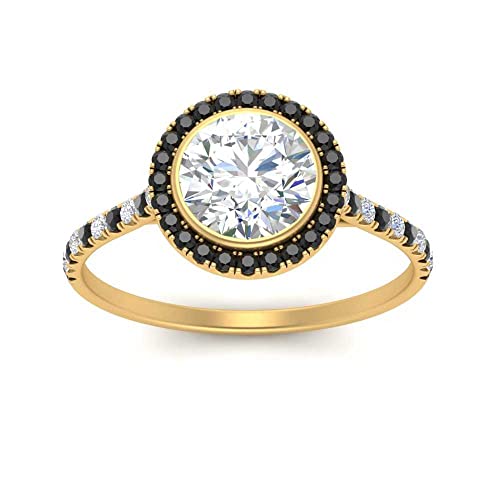Image of 55Carat Choose Your Gemstone Bezel Round Halo Pave Diamond CZ Ring Yellow Gold Plated Round Shape Halo Engagement Rings Everyday Jewelry Wedding Jewelry Handmade Gifts for Wife US Size 4 to 12
