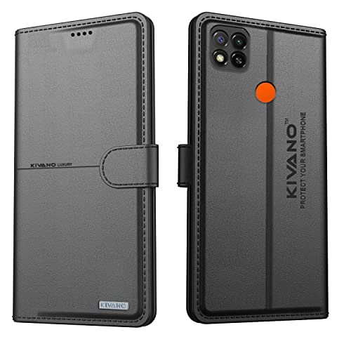 Image of KIVANO Xiaomi Redmi 9 Professional Series Wallet Case | Luxurious Design | Premium | PU Leather Flip Case Back Cover - Black