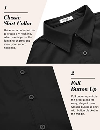 Hotouch Dress Shirts For Women 3/4 Sleeve Basic Cotton Button Down Shirt Fitted Button Up Shirts (Black M) #TOP4