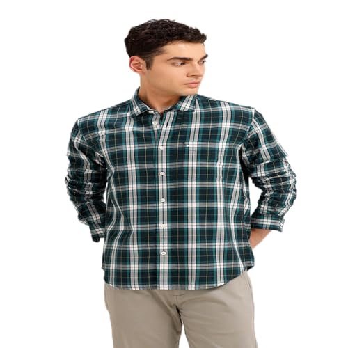 Image of BASICS 100% Cotton Checked Shirt for Men | Slim Fit | Everyday Smart Casual Wear | Full Sleeve