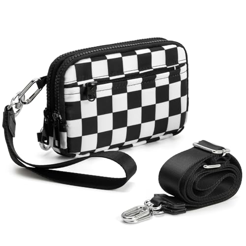 RsAingT Wristlet Wallet for Women Nylon Quilted RFID Wallet with 4 Zippers - Small Purse(Checkerboard)
