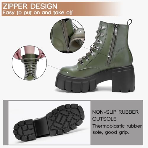 Image of FITORY Women's Combat Boots Lightweight Lace up Side Zipper Ankle Botas High Heel Chunky Platform Lug Sole Booties 2026 Size 6-11