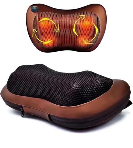 Cuscino Massaggiatore Shiatsu con Calore per Cervicale, Collo Schiena e Gambe, Testine Rotanti per Sollievo da Stress e Dolore, Cuscino Elettrico, Casa Ufficio e Auto, Doppio Alimentatore