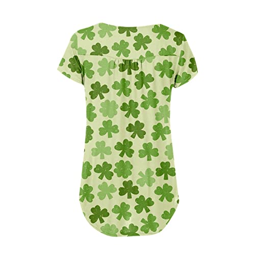 Happy St. Patrick's Day Shirts For Womens, Ladies Green O-Neck Jumper Short Sleeves Blouse 2022 Summer Casual Short Sleeve Henley Tops Trendy Button Xmas Gift Blouse For Christmas #TOP2