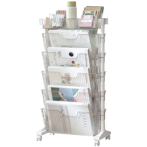 5 Tier Rolling Book Cart Multi-Functional Movable Storage Bookshelves