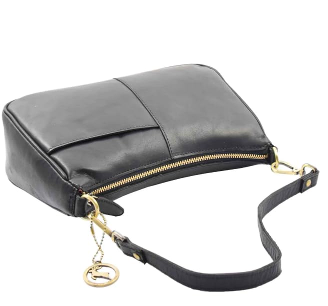 DR558 Athens - Borsa a tracolla da donna in pelle di agnello | Doppie cinghie staccabili | Tasca frontale | Tasca posteriore con zip | Tasche interne multiple | Organizzata | Onice