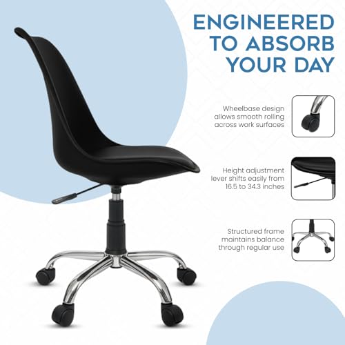 Image of DIYA Smart Study Chair, Office Chair, Revolving Desk Chair, Height Adjustable Chair with Wheels, Curved Nylon Backrest with Cushioned Seat, Ergonomic Computer Chair for Home, Study & Work Use (Black)