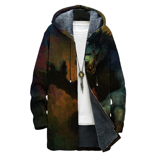 Mens Sweatshirts Trendy Casual Fleece Zipper Graphic Hooded Jacket Oversized Winter Cardigan Sweater with Pockets