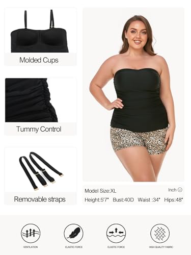 Ocean Blues Women's Strapless Bandeau Tankini Top Tummy Control Bathing Suit Top Only4