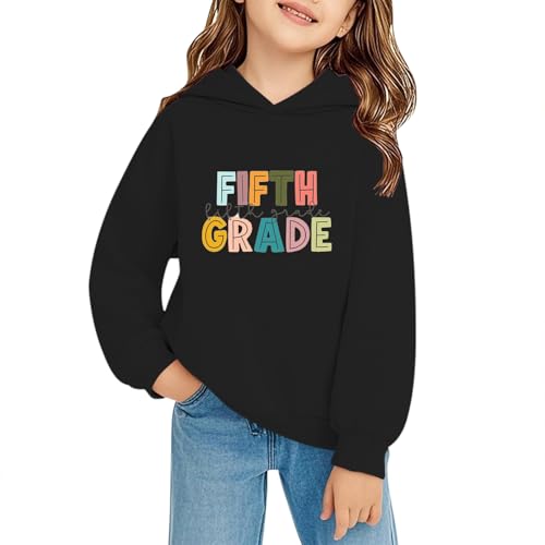 Image of Girls Back to School Hoodie Sweatshirt Casual Oversized Long Sleeve Cute Y2k Fifth Grade Letter Printed Hoodies Clothes Kids First Day of School Pullover Tops Hooded T Shirt (Black, 5-6 years)