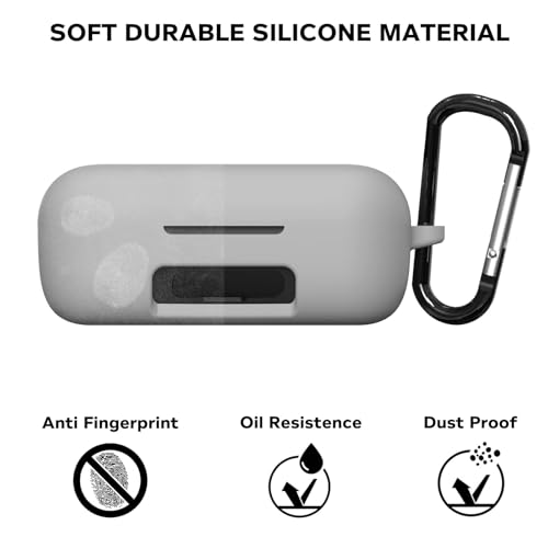 Image of Sounce Soft Silicone Case for Boult Audio AirBass PowerBuds - Shock-Absorbing Earbud Cover with Carabiner, Front LED Visibility, Dustproof & Scratch-Resistant Design - Grey