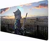 Großes Anime-Mauspad, Gaming-Tastatur XXL (90 x 40 x 3 cm) aus rutschfestem Gummi, Unterseite – glatte Oberfläche – Desktop-Mauspad Anime für Büro – niedliches weibliches Schwertkämpfer-Mauspad