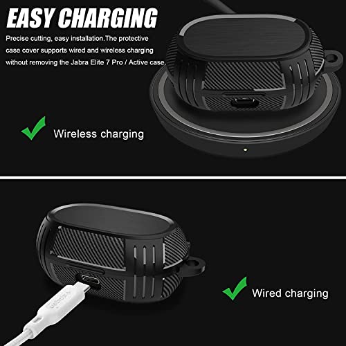Zitel Rugged Cover Case Compatible with Jabra Elite 7 Pro Earbuds/Elite 7 Active Case with Keychain Carabiner, Black