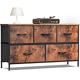 AVAL Cómoda para dormitorio, 5 cajones de almacenamiento, organizador de armario de tela ancha, soporte de TV con marco de metal superior de madera para ropa, sala de estar, pasillo, entrada,
