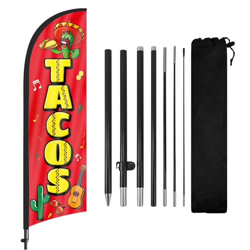 Tacos Feather Flag Banner with Pole & Stake, Advertising Sign for Tacos Business - 8Ft