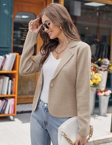 Image of GRACE KARIN Women Sweater Blazer Casual Work Croppped Cardigan Lightweight Button Front Short Knit Blazer Jacket S-XXL