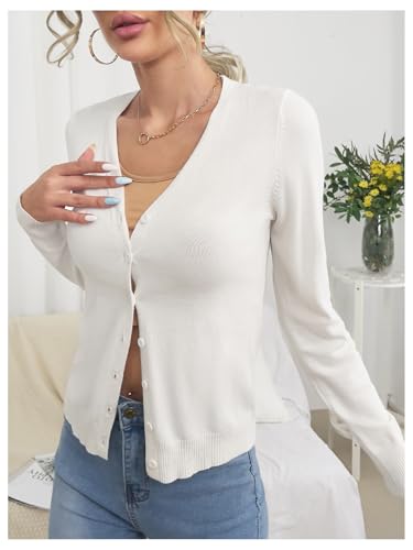 GORGLITTER Women's Cropped Cardigan Button Up Open Front Long Sleeve Lightweight Cute Dressy Trendy 2025 Sweaters4