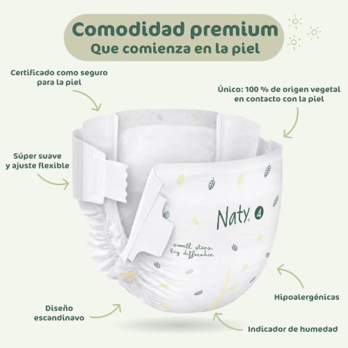 Miniatura 7 de Naty Bioembrace Pañales Bebé Seguros Para Piel Sensible Protección Antifugas Hasta 100 Suavidad Vegetal Sin Cloro Talla 4 7 18 Kg , 88 Unidades