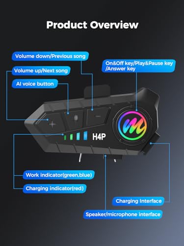 Moman H4P Motorcycle Helmet Headset, H4 Plus Single Use Headphone Motorbike Helmet Speaker Wireless 5.3 thumb #7