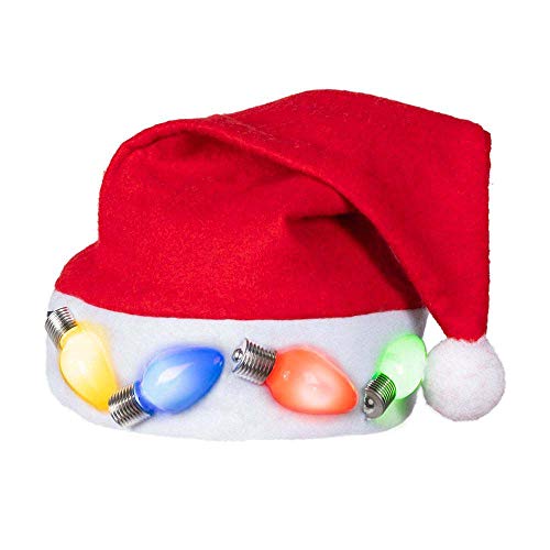 Boland Lights 13448 LED Christmas hat, with 3 x AG13/LR44 Batteries, Santa Claus, Headpiece, Multicoloured, 59 (EU)