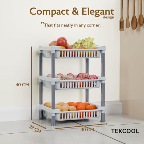 Image of TEKCOOL 3-Layer Kitchen Rack Stand /Multipurpose Racks for Storage /Vegetable Stand for Kitchen Storage Rack /Durable Kitchens Racks for Storages (Grey)