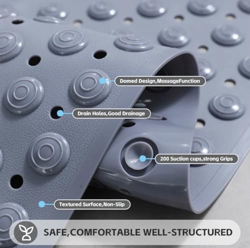 Image of Homecloud Anti Skid Mat for Bathroom Floor Shower mats for Bathroom Anti Slip with Foot Scrubber Bath mat Anti Slip with Suction Cups & Drain Holes (69x35 Cm) (Grey)