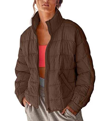Quilted Puffer Jacket Women Cropped Lightweight Casual Padded Coat Puffy Warm Long Sleeve Zip Up Winter Coats Trendy3