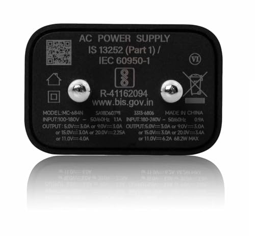 Image of 68W USB-C TurboPower Adapter + 3.3Ft Cable | Fast Charging for Motorola Edge 60 Pro /Edge 50 Pro /Razr 50 Ultra /Moto G84 /G54 /E40 /G35 /Edge 40 Neo | Original Power Charging Speed - Black