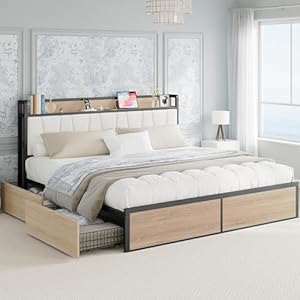 LIKIMIO King Bed Frame with 4 Stora...