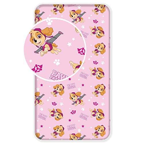 L-S KIDS BOUTIQUE Stella - Drap Housse 90 x 200 cm pour lit Une Personne 100% Coton Pat Patrouille - Paw Patrol'