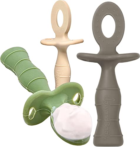 Image of Upward Baby 3 pack Silicone Baby Feeding Spoon with Anti Choke Barrier - Baby Spoons Self Feeding 6 Months - First Stage Infant Supplies and Toddler Utensils - Baby Led Weaning Soft-Tip Training Spoon