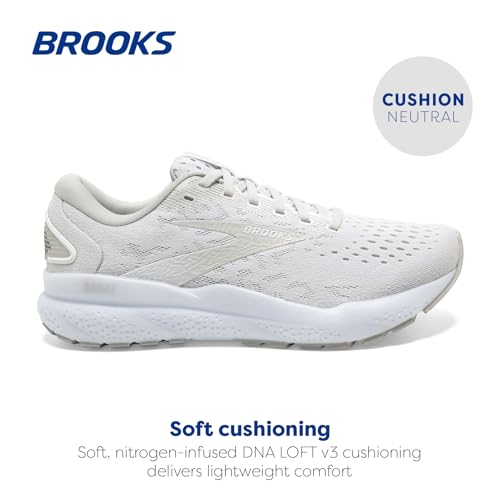 Brooks Women’s Ghost 16 Neutral Running Shoe - White/White/Grey - 9 Medium