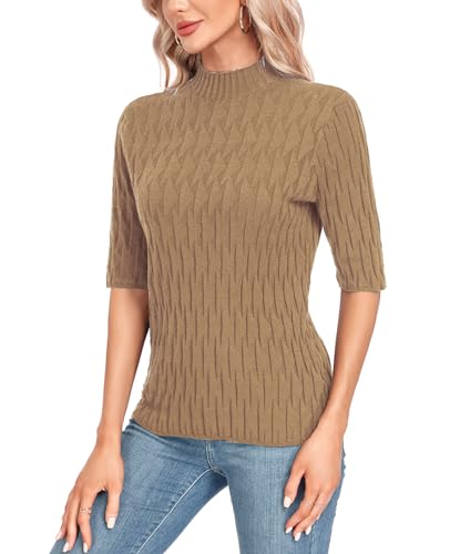 Image of MINTLIMIT Womens Turtleneck Sweaters Short Sleeve 2024 Fall Winter Casual Texture Shirt Blouse Knit Pullover Sweater