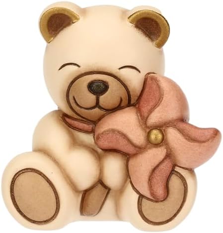 THUN Teddy con Girandola Rosa in Ceramica - Collezione Bomboniera 5.2x|1x5.2 cm