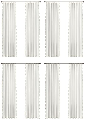 Image of Lush Decor Coastal Chic Scalloped Edge Light Filtering Window Curtain Panels Pair, 52 inch W x 84 inch L, Neutral & White - White Curtains for Living Room - Coastal Decor (Pack of 8)