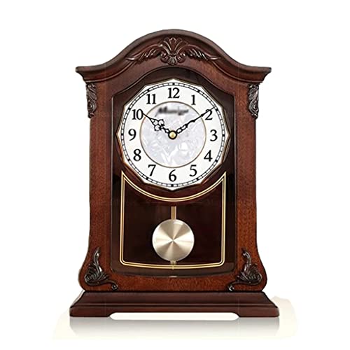 Mjwdp Solid Wood Table Clock Living Room Silent Pendulum Wooden Table Clock Large Table Clock Ornament Gift #TOP21