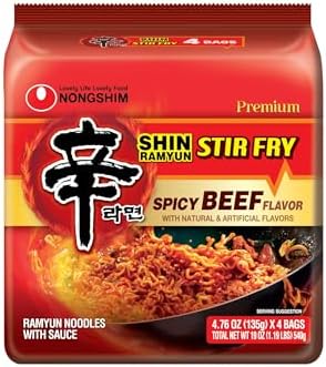 Nongshim Ramen Noodles, Gourmet Instant Ramen, Premium Microwavable Noodle, Shin Stir Fry 4.76 Ounce (Pack of 4)