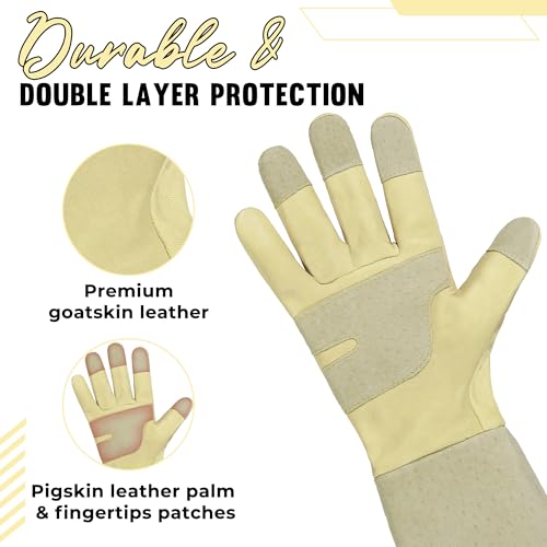Image of HANDLANDY Rose Pruning Gloves for Men Women, Thorn Proof Gardening Gloves | Long Leather Gardening Gloves, Breathable Leather Gauntlet, Best Garden Gifts & Tools for Gardener (Vanilla, XL)