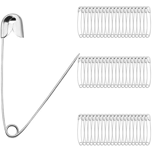 FAYAHAR 60 Piezas Imperdibles de Seguridad, 45 mm Alfileres de Seguridad, Pasadores de Acero Inoxidable, Imperdibles Broches para Ropa, Manualidades y Costura (Plata)