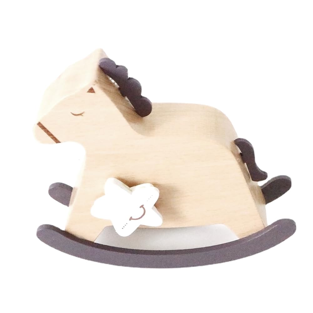 Misamo Over The Rainbow Wooden Rocking Horse Wind Up Music Box, Yunsheng Mechanism Movement Musical For Birthday