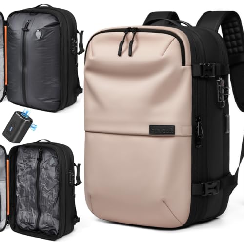 Image of AirVault Vacuum Seal Travel Backpack 60L with Expandable HyperSeal Air Compression Vacuum System Water Resistant TSA Lock (Vacuum Pump Included, Pink, 60L)