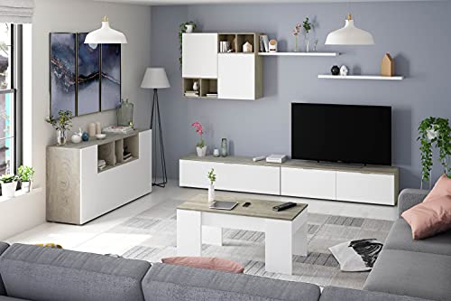 Tendencio Laska 2 - Ensemble Meuble TV Design chêne Alaska et Blanc