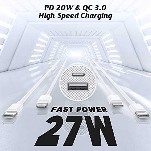 Iphone Fast Charger【Apple Mfi Certified】, 20W Usb C Wall Charger Block/27W Car Charger Adapter With 2-Pack 3Ft Type C To Lightning Cable, Fast Charging Kit For Iphone 14/13/12/11Pro Max/Xr/Ipad #TOP2
