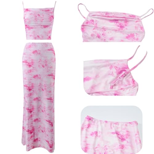 Image of Women High Stretchy Adjustable Strap Backless Floral Two Piece Maxi Skirt Set Summer Outfits 2026