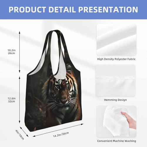 Canvas Tote Bag for Women Shoulder Tote Purse Reusable Grocery Bag Wild Animals Tiger Aesthetic Shopping Bags2